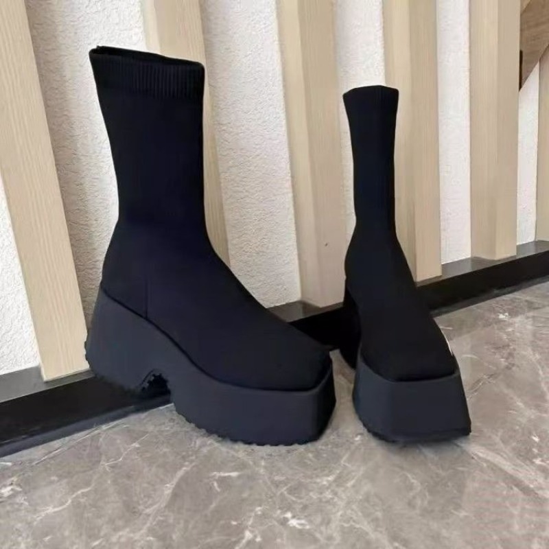 Outdoor Lighting Modern - Women's Platform Boots Square Toe Chunky